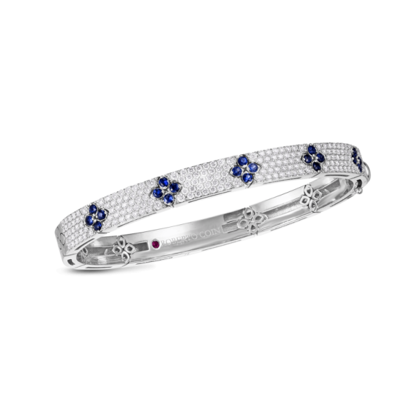 Roberto Coin 18K WHITE GOLD LOVE IN VERONA PAVE DIAMOND & BLUE SAPPHIRE BANGLE