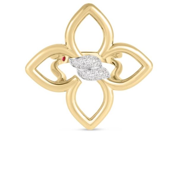Roberto Coin 18K YELLOW/WHITE GOLD CIALOMA MEDIUM DIAMOND FLOWER RING