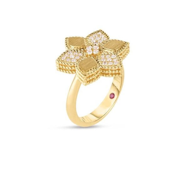 Roberto Coin 18K YELLOW GOLD VERNAZZA ALTERNATING PAVE DIAMOND & SATIN FINISH FLOWER RING
