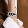 Roberto Coin 18K WHITE GOLD LOVE IN VERONA PAVE DIAMOND & BLUE SAPPHIRE BANGLE