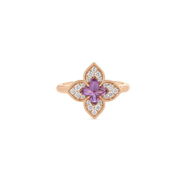 Roberto Coin 18K ROSE GOLD VENETIAN PRINCESS CARNIVAL PAVE DIAMOND & AMETHYST SMALL FLOWER RING