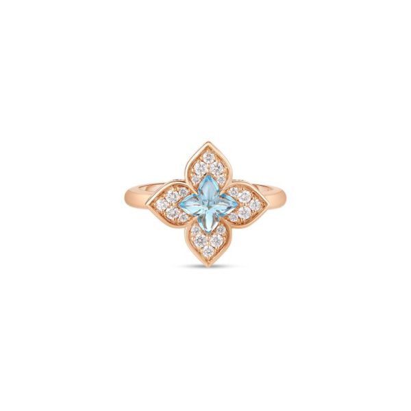 Roberto Coin 18K ROSE GOLD VENETIAN PRINCESS CARNIVAL PAVE DIAMOND & BLUE TOPAZ SMALL FLOWER RING