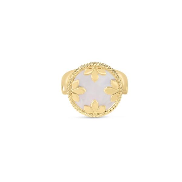 Roberto Coin 18K YELLOW GOLD COLORED MEDALLIONS DIAMOND, TURQUOISE , AND MOTHER OF PEARL REVERSIBLE RING