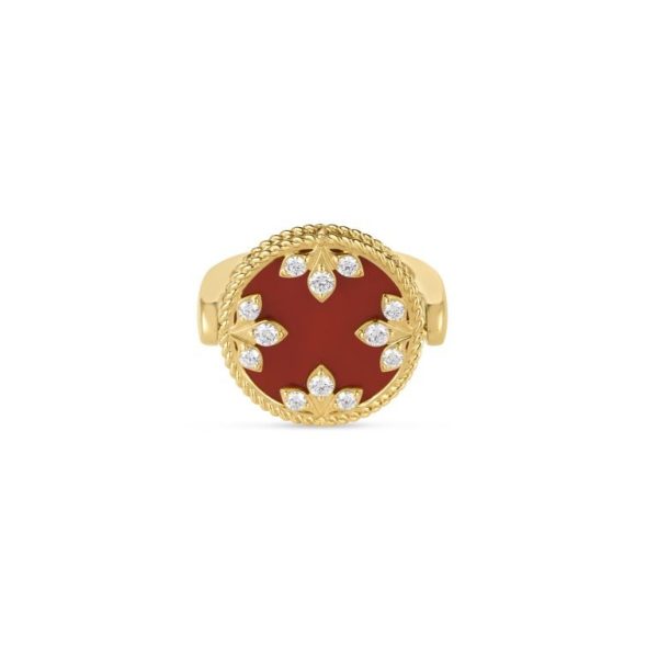 Roberto Coin 18K YELLOW GOLD COLORED MEDALLIONS DIAMOND, RED AGATE, AND MOTHER OF PEARL REVERSIBLE RING