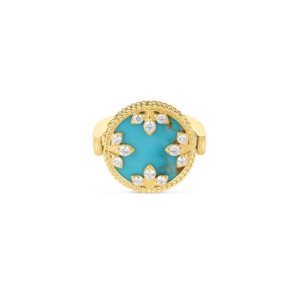 Roberto Coin 18K YELLOW GOLD COLORED MEDALLIONS DIAMOND, TURQUOISE , AND MOTHER OF PEARL REVERSIBLE RING