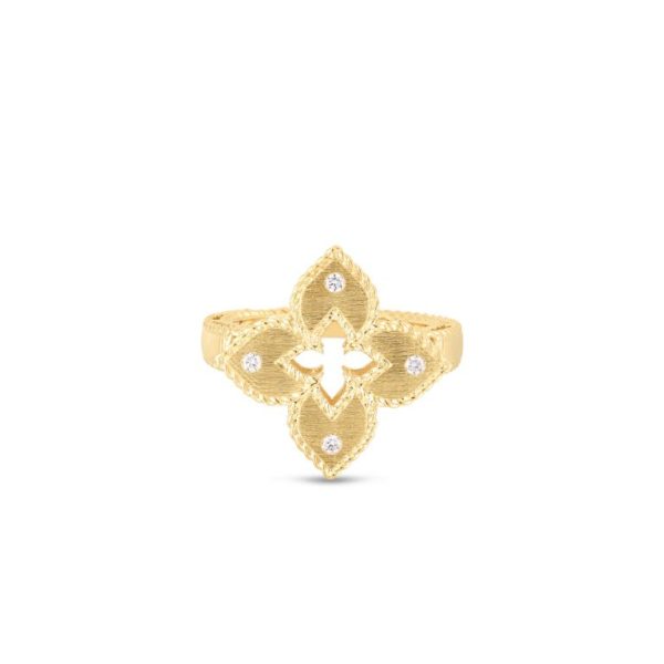 Roberto Coin  18K YELLOW GOLD PETITE VENETIAN PRINCESS DIAMOND & SATIN FINISH SMALL FLOWER RING