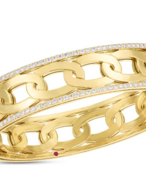 Roberto Coin 18K YELLOW GOLD NAVARRA WIDE BANGLE WITH DIAMONDS