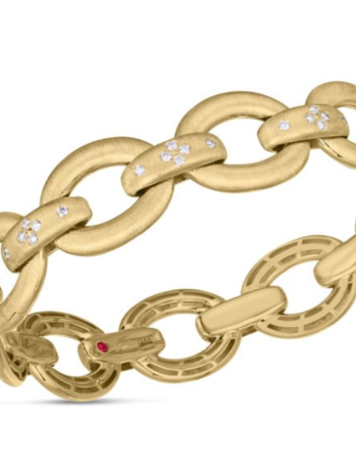 Roberto Coin 18K YELLOW GOLD DUCHESSA DIAMOND ACCENT & SATIN OVAL LINK BANGLE