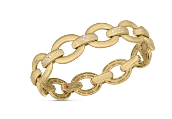 Roberto Coin 18K YELLOW GOLD DUCHESSA DIAMOND ACCENT & SATIN OVAL LINK BANGLE