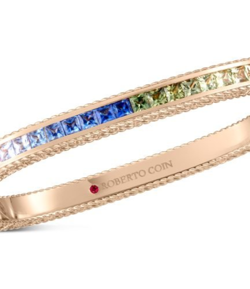 Roberto Coin 18K ROSE GOLD PRINCESS MULTI SAPPHIRE SQUARE BANGLE