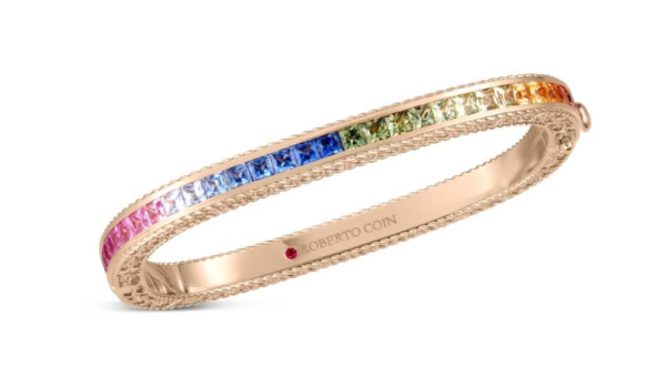 Roberto Coin 18K ROSE GOLD PRINCESS MULTI SAPPHIRE SQUARE BANGLE