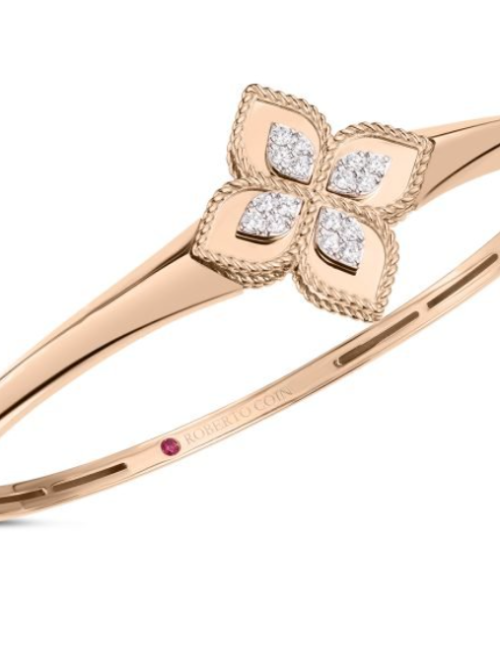 Roberto Coin 18K ROSE/WHITE GOLD PRINCESS FLOWER DIAMOND KNIFE EDGE BANGLE