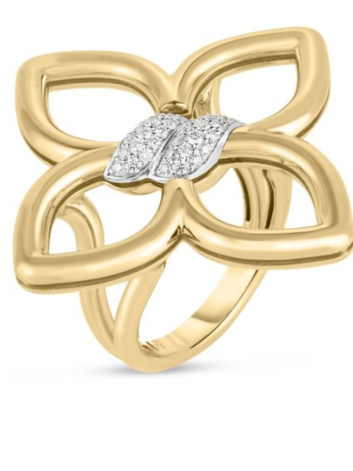 Roberto Coin 18K YELLOW/WHITE GOLD CIALOMA MEDIUM DIAMOND FLOWER RING