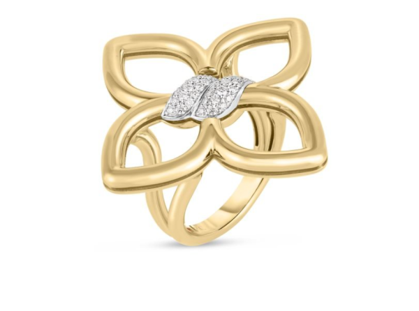 Roberto Coin 18K YELLOW/WHITE GOLD CIALOMA MEDIUM DIAMOND FLOWER RING