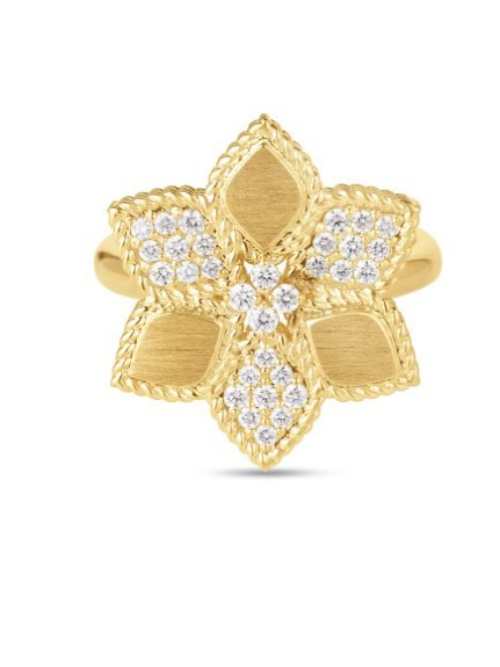 Roberto Coin 18K YELLOW GOLD VERNAZZA ALTERNATING PAVE DIAMOND & SATIN FINISH FLOWER RING