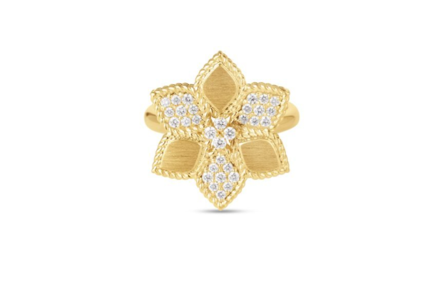 Roberto Coin 18K YELLOW GOLD VERNAZZA ALTERNATING PAVE DIAMOND & SATIN FINISH FLOWER RING