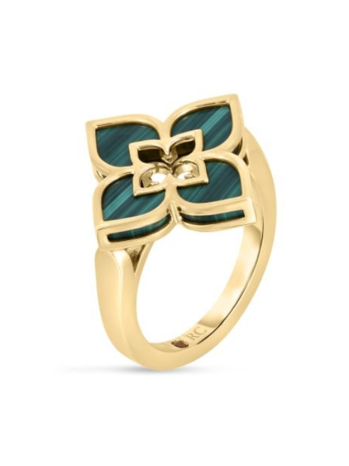 Roberto Coin 18K YELLOW GOLD VENETIAN PRINCESS SMALL MALACHITE FLOWER RING
