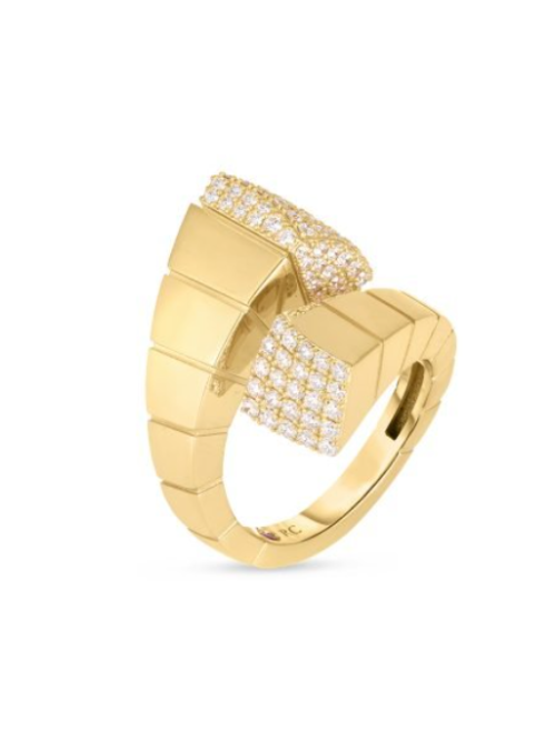 Roberto Coin  18K YELLOW GOLD OBELISCO PAVE DIAMOND ENDS RING