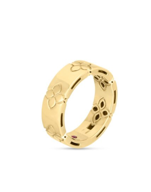 Roberto Coin 18K YELLOW GOLD LOVE IN VERONA ETCHED FLOWERS WIDE RING