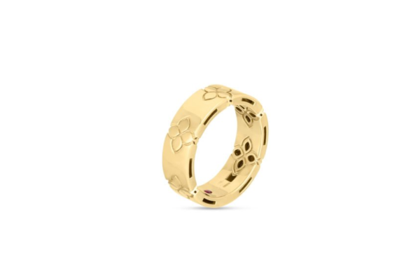 Roberto Coin 18K YELLOW GOLD LOVE IN VERONA ETCHED FLOWERS WIDE RING