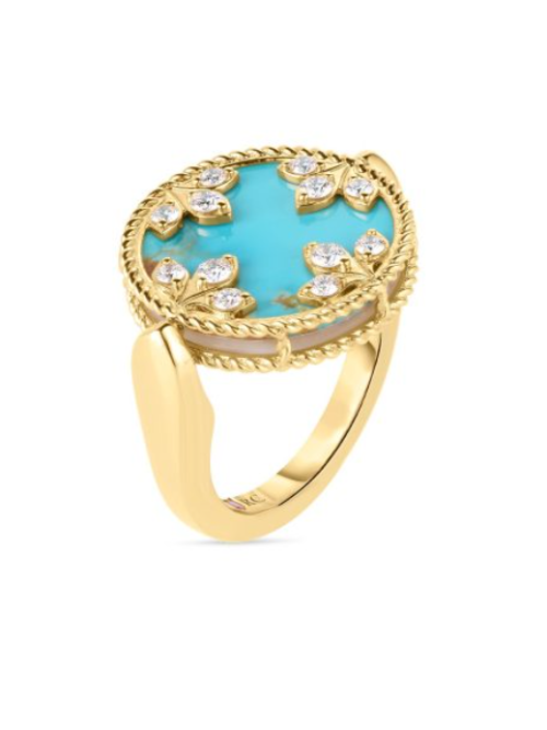 Roberto Coin 18K YELLOW GOLD COLORED MEDALLIONS DIAMOND, TURQUOISE , AND MOTHER OF PEARL REVERSIBLE RING