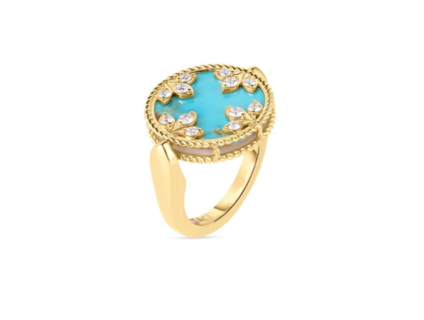 Roberto Coin 18K YELLOW GOLD COLORED MEDALLIONS DIAMOND, TURQUOISE , AND MOTHER OF PEARL REVERSIBLE RING