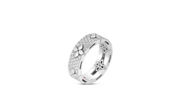 Roberto Coin 18K WHITE GOLD LOVE IN VERONA PAVE DIAMOND & POLISHED FLOWER RING