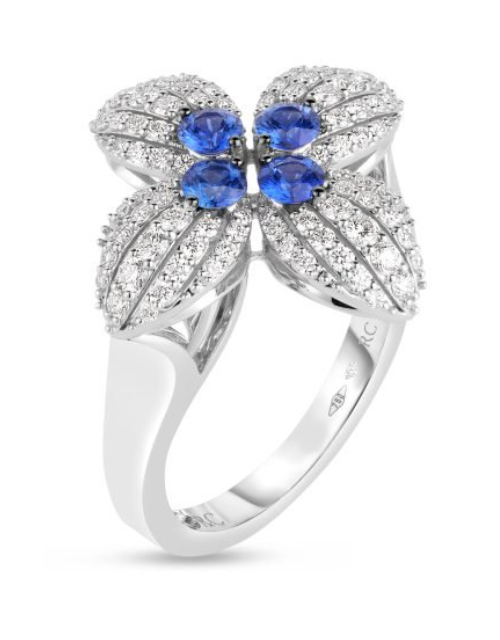 Roberto Coin 18K WHITE GOLD LOVE IN VERONA DIAMOND AND BLUE SAPPHIRE FLOWER RING