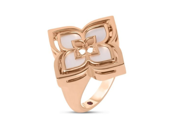 Roberto Coin 18K ROSE GOLD VENETIAN PRINCESS PIROUETTE DIAMOND & MOTHER OF PEARL FLOWER RING