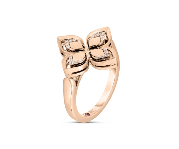 Roberto Coin 18K ROSE GOLD VENETIAN PRINCESS OPEN FRAME DIAMOND FLOWER RING