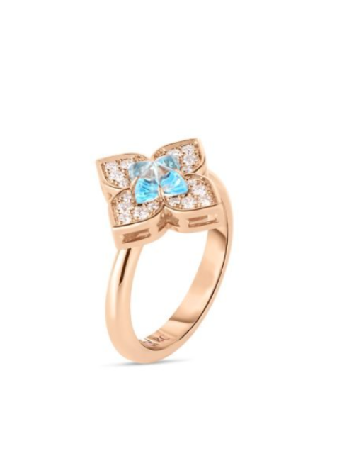 Roberto Coin 18K ROSE GOLD VENETIAN PRINCESS CARNIVAL PAVE DIAMOND & BLUE TOPAZ SMALL FLOWER RING