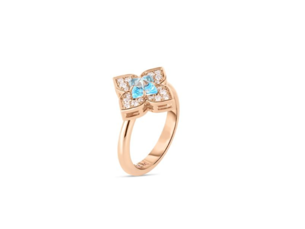 Roberto Coin 18K ROSE GOLD VENETIAN PRINCESS CARNIVAL PAVE DIAMOND & BLUE TOPAZ SMALL FLOWER RING