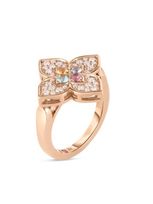 Roberto Coin 18K ROSE GOLD VENETIAN PRINCESS CARNIVAL PAVE DIAMOND & MIXED STONES LARGE FLOWER RING