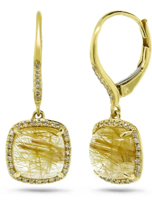 Shy Creation 0.21CT DIAMOND & 4.77CT GOLDEN LINE QUARTZ EARRING