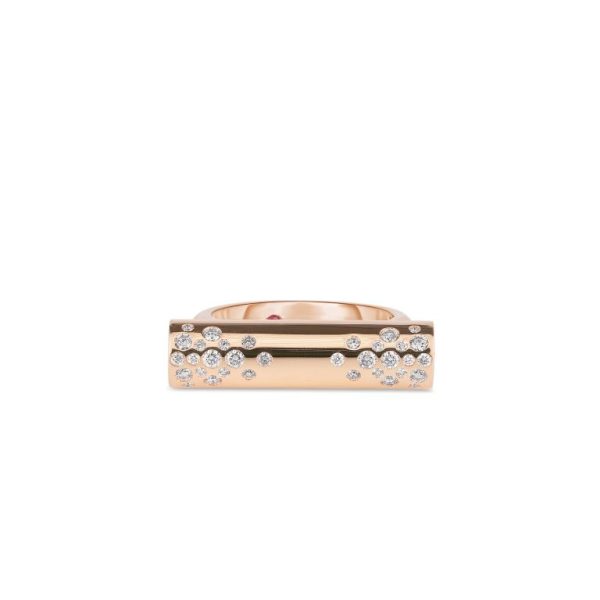 Roberto Coin 18K ROSE GOLD DOMINO SPECKLED DIAMOND BAR RING