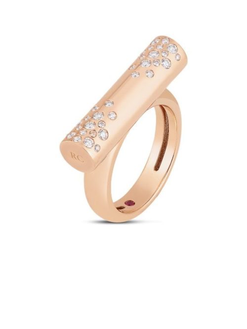 Roberto Coin 18K ROSE GOLD DOMINO SPECKLED DIAMOND BAR RING