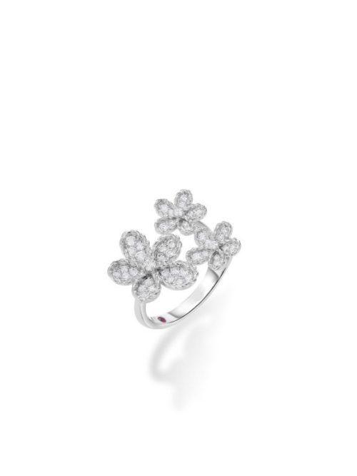 Roberto Coin 18K WHITE GOLD JASMINE PAVE DIAMOND MULTI FLOWER RING