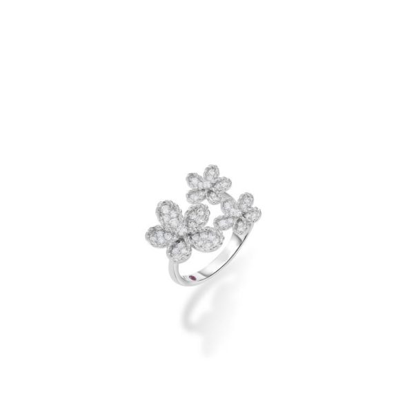 Roberto Coin 18K WHITE GOLD JASMINE PAVE DIAMOND MULTI FLOWER RING