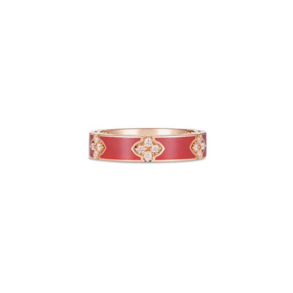 Roberto Coin 18K ROSE GOLD LOVE IN VERONA DIAMOND AND CORAL ENAMEL RING