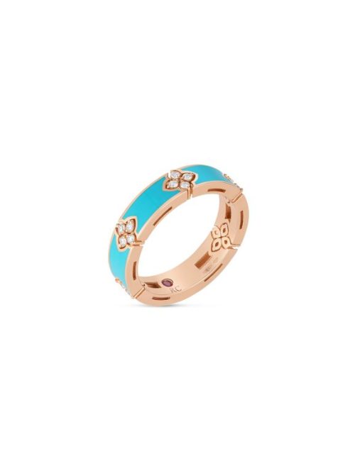 Roberto Coin 18K ROSE GOLD LOVE IN VERONA DIAMOND AND CYAN ENAMEL RING