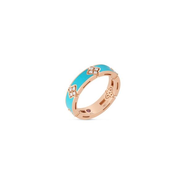 Roberto Coin 18K ROSE GOLD LOVE IN VERONA DIAMOND AND CYAN ENAMEL RING