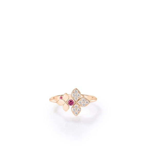 Roberto Coin 18K ROSE GOLD LOVE IN VERONA DIAMOND AND RUBELLITE SPLIT FLOWER RING