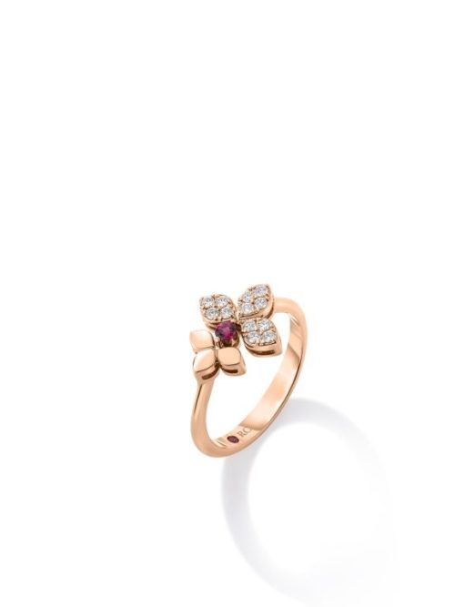 Roberto Coin 18K ROSE GOLD LOVE IN VERONA DIAMOND AND RUBELLITE SPLIT FLOWER RING