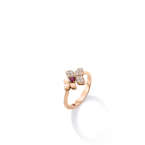 Roberto Coin 18K ROSE GOLD LOVE IN VERONA DIAMOND AND RUBELLITE SPLIT FLOWER RING