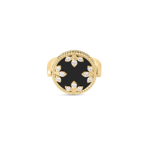 Roberto Coin 18K YELLOW GOLD VENETIAN MEDALLIONS DIAMOND, BLACK JADE, AND MOTHER OF PEARL REVERSIBLE RING