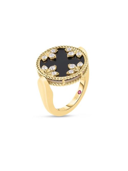 Roberto Coin 18K YELLOW GOLD VENETIAN MEDALLIONS DIAMOND, BLACK JADE, AND MOTHER OF PEARL REVERSIBLE RING