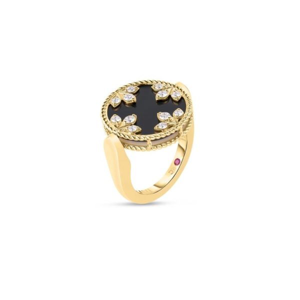 Roberto Coin 18K YELLOW GOLD VENETIAN MEDALLIONS DIAMOND, BLACK JADE, AND MOTHER OF PEARL REVERSIBLE RING