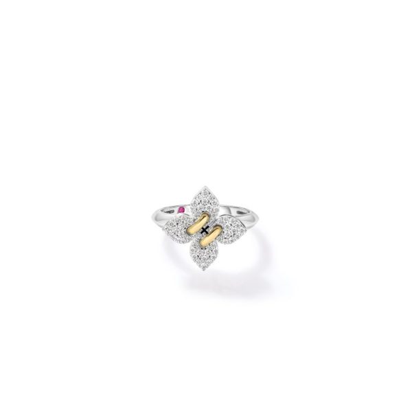 Roberto Coin 18K WHITE/YELLOW GOLD LOVE IN VERONA SMALL PAVE DIAMOND FLOWER RING