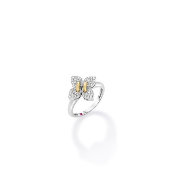 Roberto Coin 18K WHITE/YELLOW GOLD LOVE IN VERONA SMALL PAVE DIAMOND FLOWER RING
