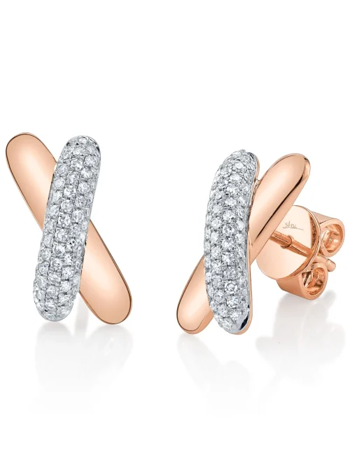 Shy Creation Kate 0.32CT DIAMOND PAVE "X" STUD EARRING